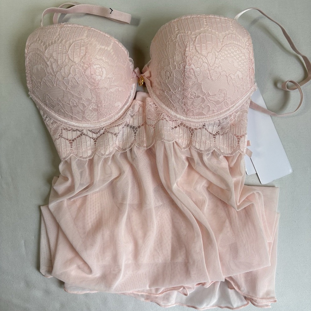 Daisy Fuentes Mesh Babydoll Lingerie Womens Small Pink Sheer NWT
